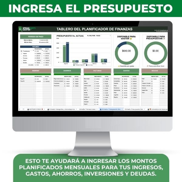 1 Presupuesto por Sueldo | Semanal, Bi - Semanal o Mensual - Spreadsheets Crafter - Excel and Google Sheets