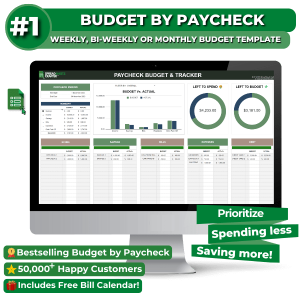 2026 Budget by Paycheck | Weekly | Bi - Weekly | Monthly - Spreadsheets Crafter - Excel and Google Sheets
