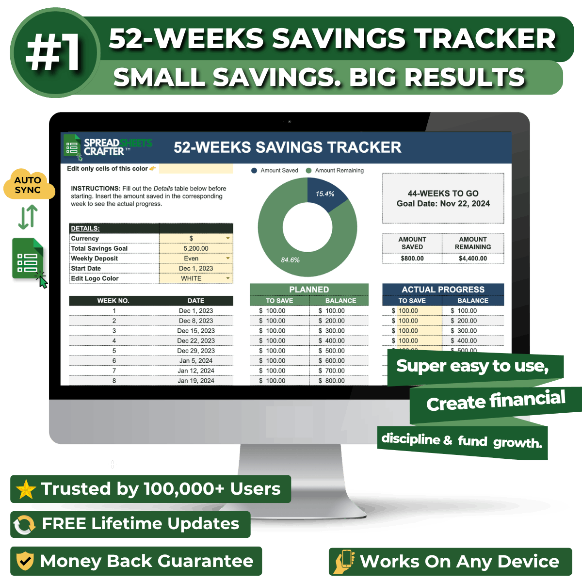 Savings Challenge - 52 Weeks - Spreadsheets Crafter - Excel and Google Sheets