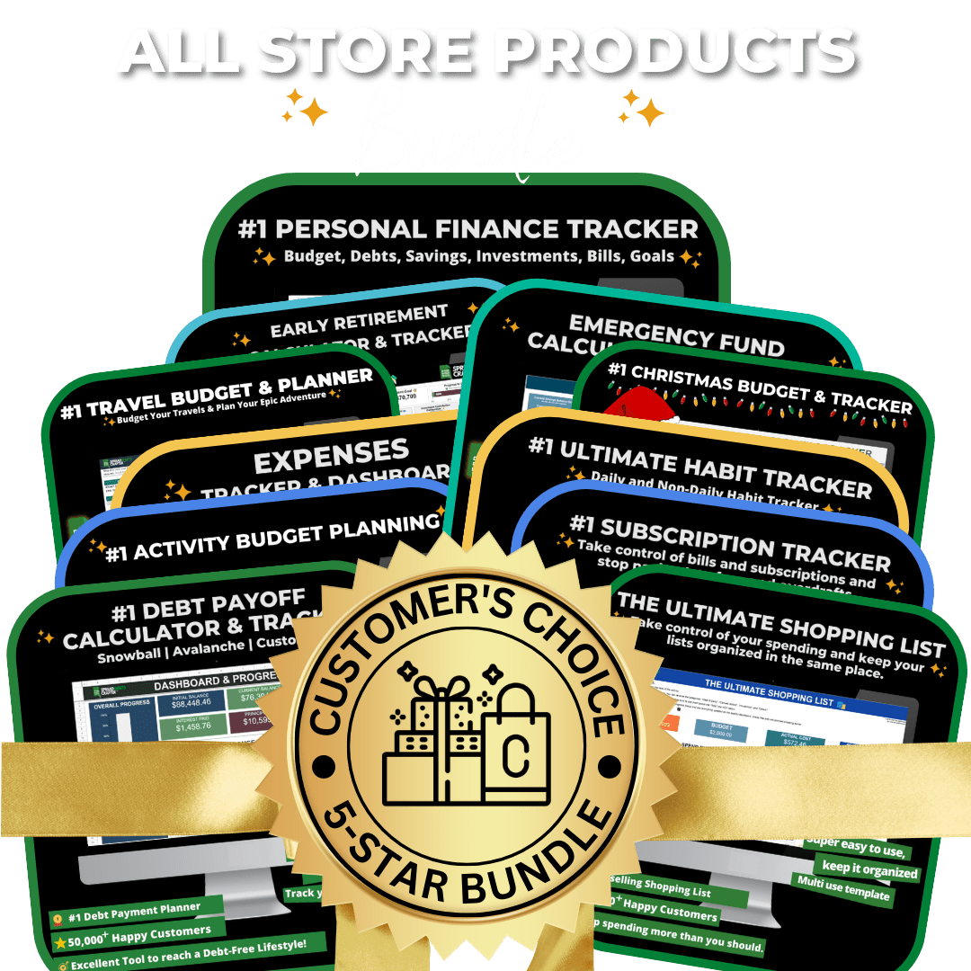 Paquete de todos los productos de la tienda: tome el control de sus finanzas y adminístrelas fácilmente para lograr un estilo de vida libre de deudas.