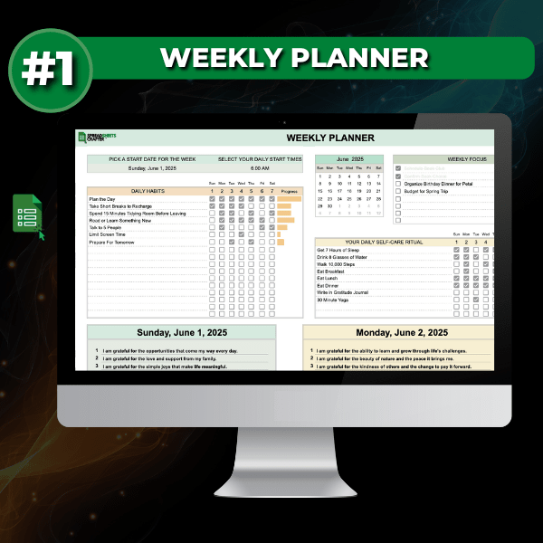 Weekly Planner (Valued at $49.95) - Spreadsheets Crafter - Excel and Google Sheets