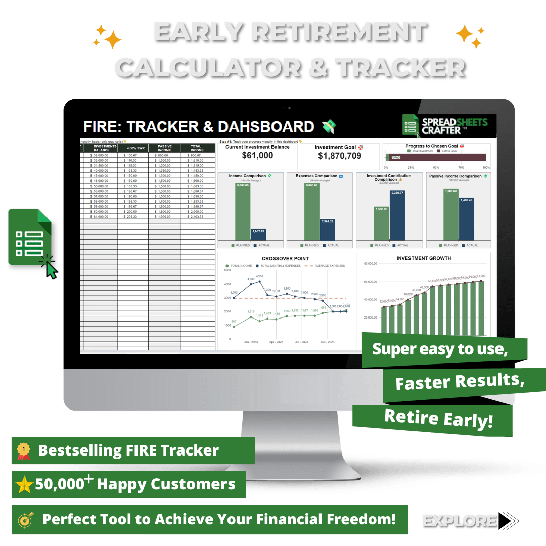 2026 Early Retirement Tracker & Dashboard - Early Retirement Plan - Spreadsheets Crafter - Excel and Google Sheets