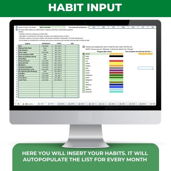Seguimiento de hábitos | Hojas de cálculo de Excel y Google