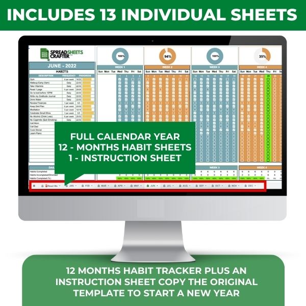Seguimiento de hábitos | Hojas de cálculo de Excel y Google