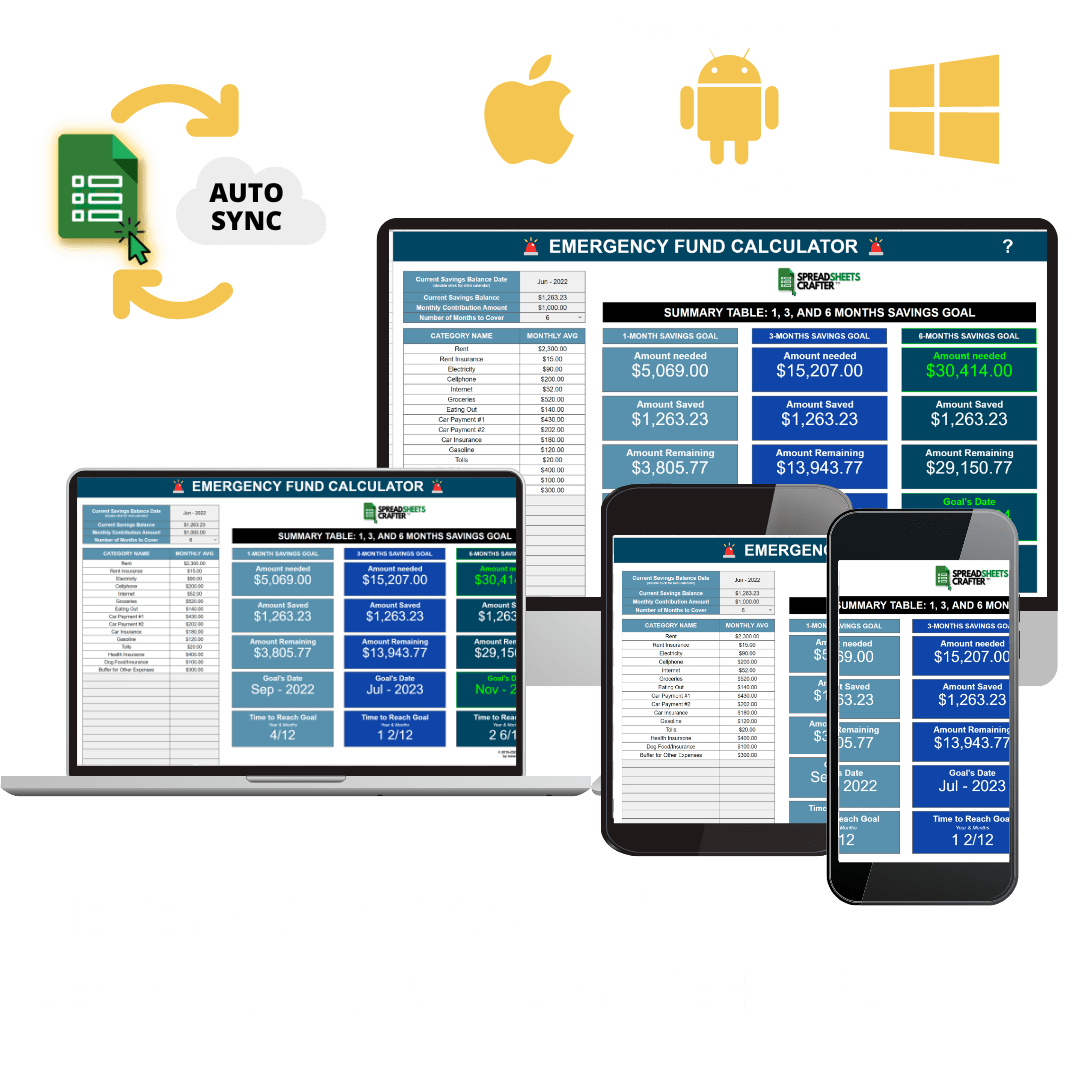 1 Emergency Fund Calculator & Tracker - Be prepared for the Unexpected with this Easy to Use Spreadsheet - Spreadsheets Crafter - Excel and Google Sheets