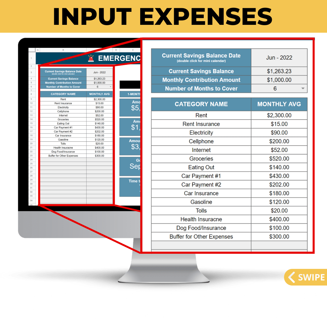 1 Emergency Fund Calculator & Tracker - Be prepared for the Unexpected with this Easy to Use Spreadsheet - Spreadsheets Crafter - Excel and Google Sheets