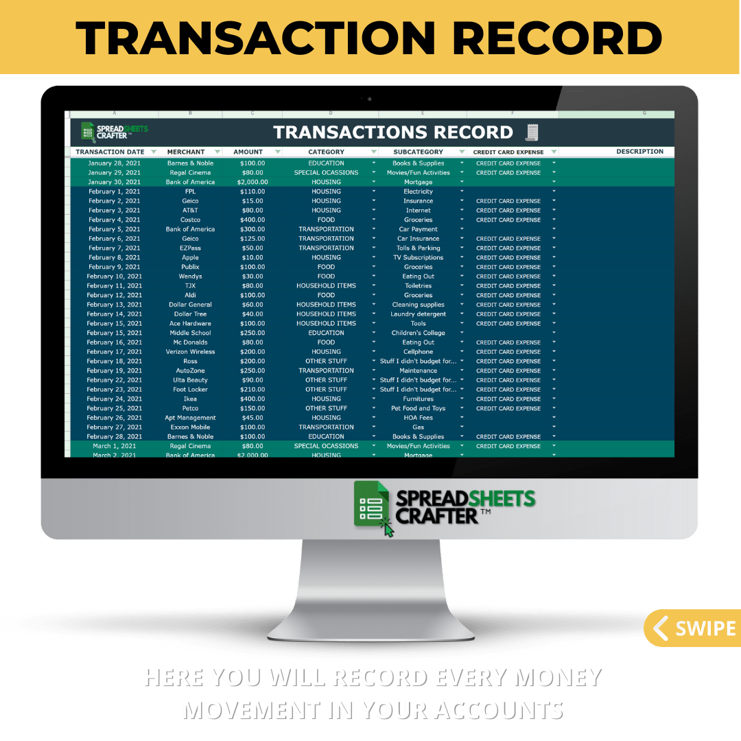 1 Expense Tracker & Dashboard - Become Accountable of your Spending Habits with this Easy to use Spreadsheet - Spreadsheets Crafter - Excel and Google Sheets