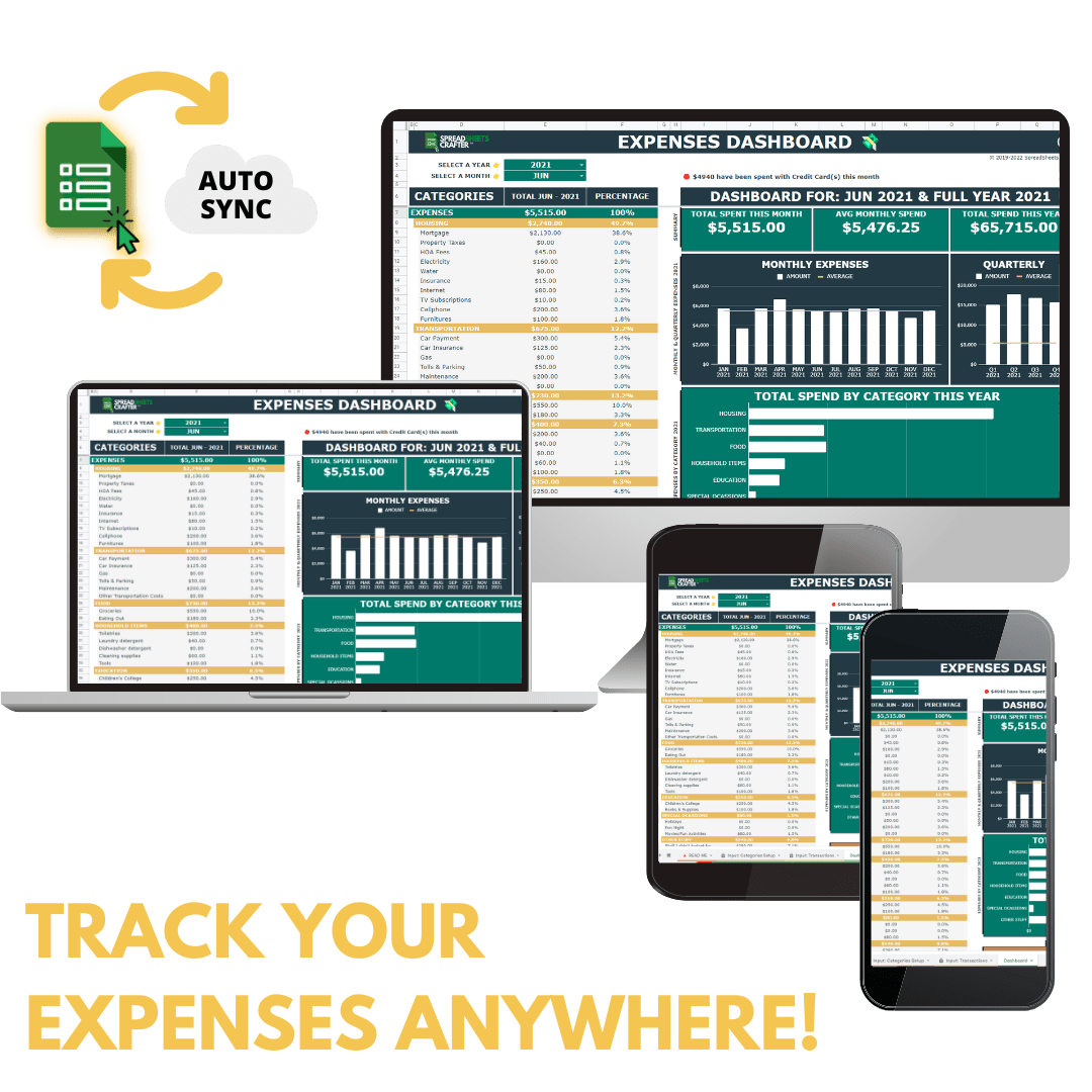 1 Expense Tracker & Dashboard - Become Accountable of your Spending Habits with this Easy to use Spreadsheet - Spreadsheets Crafter - Excel and Google Sheets