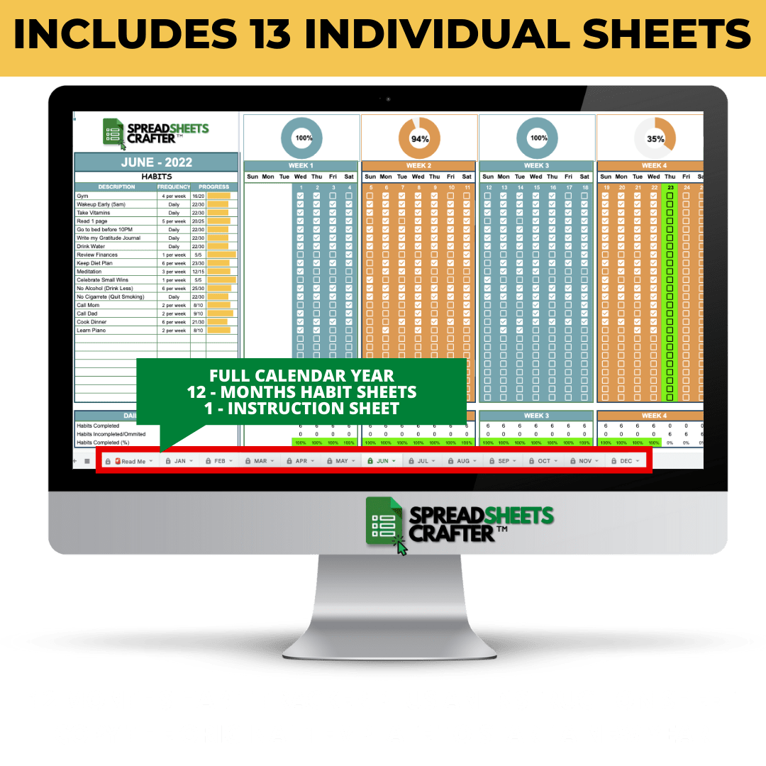 1 Ultimate Habit Tracker - Improve your Lifestyle with this Easy to use Spreadsheet - Spreadsheets Crafter - Excel and Google Sheets